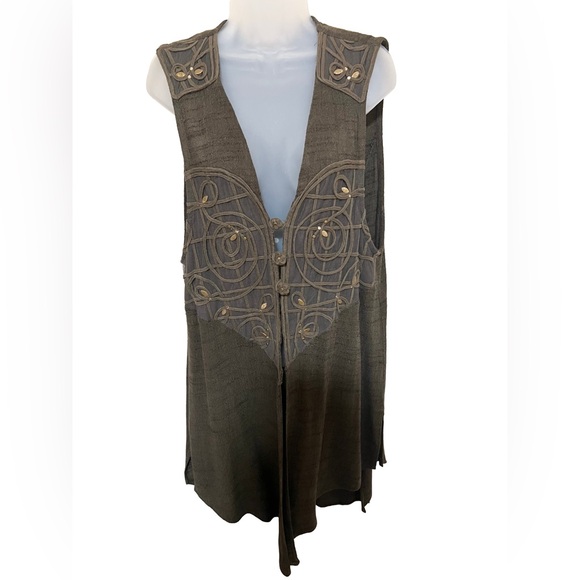 cache Sweaters - Y2K Cache L Embroidered Duster Asymmetrical Bling Indie Sleaze Forest Fairy Boho